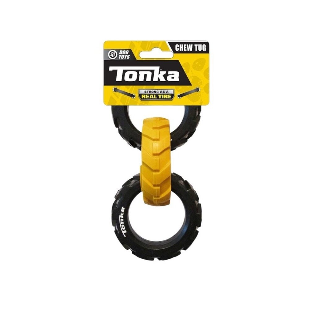 Tonka 3-Ring Rubber Outdoor Black & Yellow Playtime Dog Lover Tug Toy